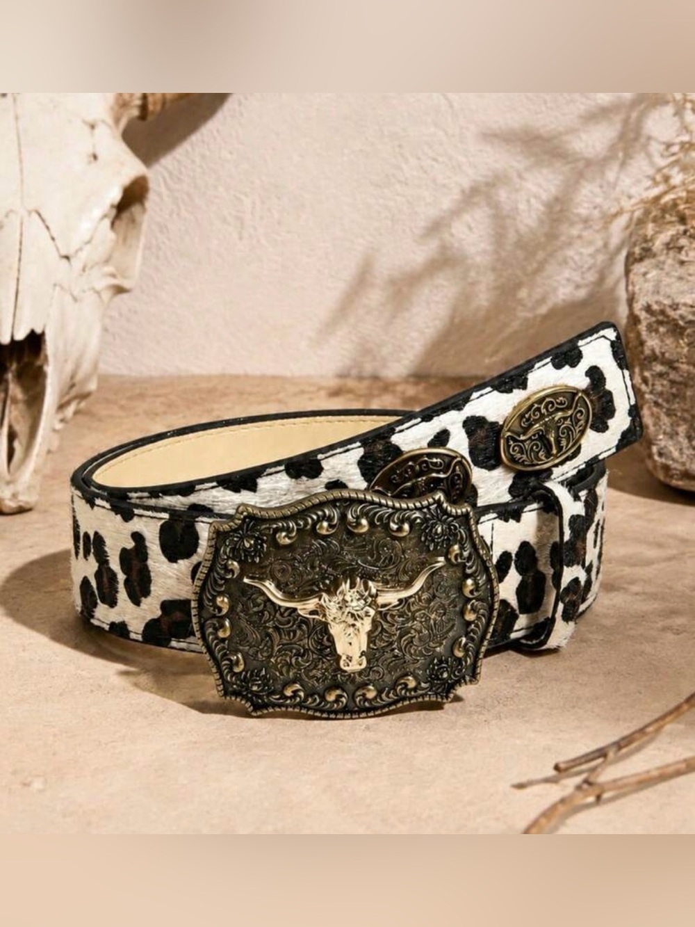 Western Belt Leopard Print, Bronze Longhorn Buckle Women’s Western Belt